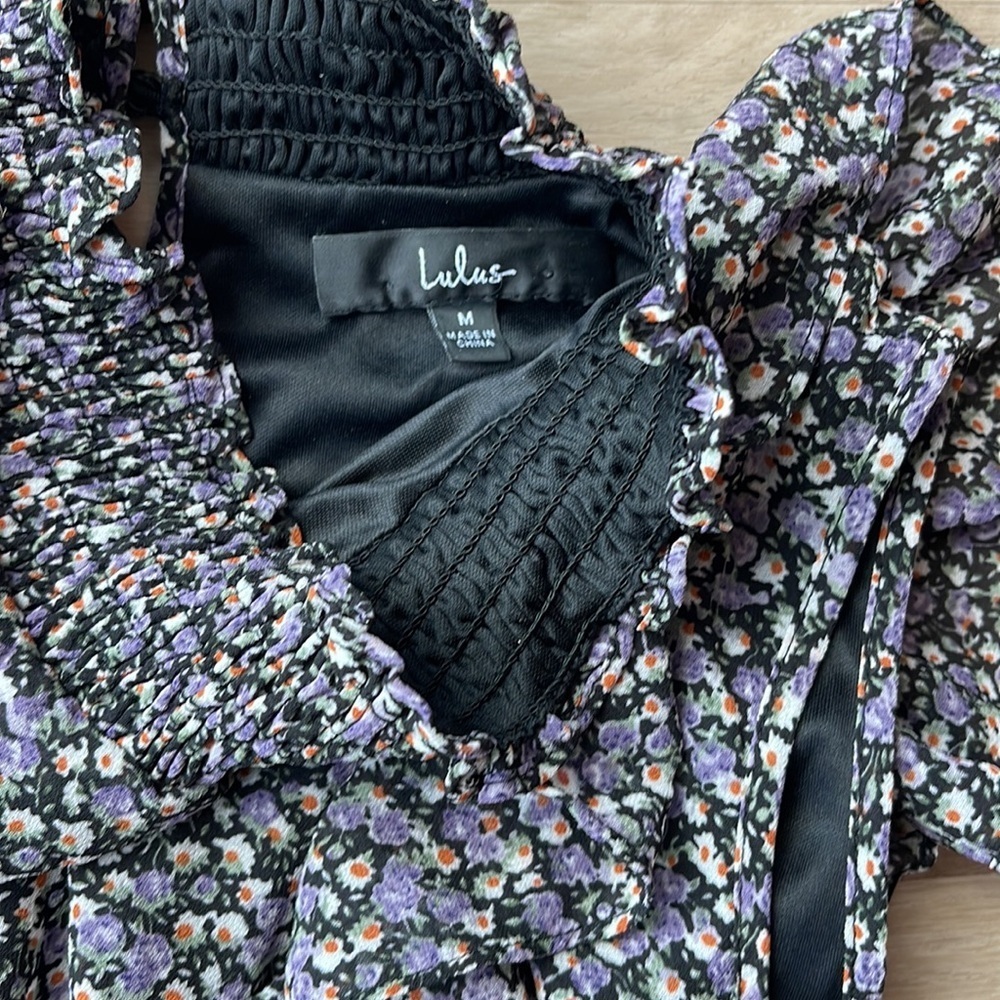 Lulu’s Evalina Black Floral Print Mock Neck Midi Dress - Picture 4 of 9